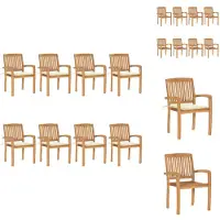 vidaXL Stapelbare Gartenstühle mit Kissen 8 Stk. Massivholz Teak - Gartenstühle