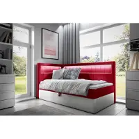 Fun-Möbel Boxspringbett Gästebett Kinderbett FABIAN Nr.3 90x200cm Weiss-Rot Seite Links