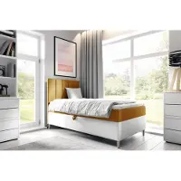 Fun-Möbel Boxspringbett Gästebett Kinderbett HELVI Nr.1 80x200cm Weiss-Gelb