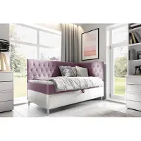 Fun-Möbel Boxspringbett Gästebett Kinderbett FINJA Nr.3 90x200cm Weiss-Rosa Seite Rechts