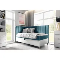 Fun-Möbel Boxspringbett Gästebett Kinderbett HELVI Nr.3 90x200cm Weiss-Türkis Seite Links