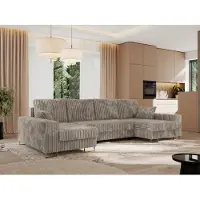 MKS Meble Ecksofa U mit Schlaffunktion und Bettkasten, Wohnlandschaft U-form - DORIAN U - Hellbraun Cord