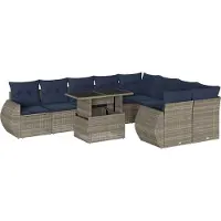 Syfax 10-teiliges Gartensofa-Set mit Kissen, grau, Polyrattan