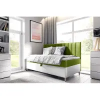 Fun-Möbel Boxspringbett Gästebett Kinderbett HELVI Nr.2 90x200cm Weiss-Grün