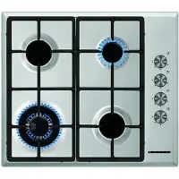 Heinner HBH‑S584WI‑IX Einbau‑Gas‑Kochfeld 58 cm, 4 Gasbrenner, Wok, Gusseisen, Zündung, Edelstahl