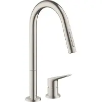 Axor Citterio M DN 15 2-Loch-Einhebel-Küchenmischer 220 mit Ausziehbrause, 34822800, Farbe: Edelstahl-finish