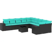 Syfax 11-teiliges Gartensofa-Set mit Kissen, schwarzes Polyrattan