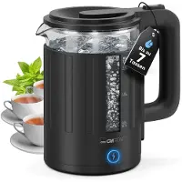 Clatronic Wasserkocher Glas | 1,7L | Einhandbedienung | wärmeisoliertes Gehäuse | mit Kabelaufwicklung | Wasserkocher schwarz | WK 3837