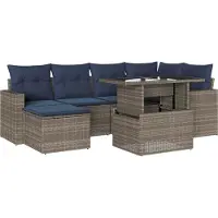 Syfax 7-teiliges Gartensofa-Set mit Kissen, grau, Polyrattan