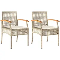 vidaXL Gartenstühle mit Kissen 2 Stk. Beige Poly Rattan Akazienholz