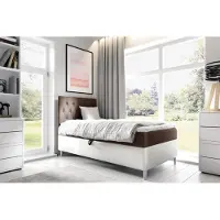 Fun-Möbel Boxspringbett Gästebett Kinderbett FINJA Nr.1 100x200cm Weiss-Braun