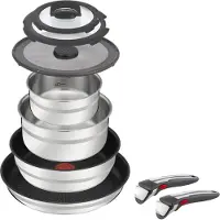 Tefal Pfannen-Set "Jamie Oliver Ingenio, Pfannenset abnehmbarer Griff, antihaftversiegelt", silber (silberfarben), Pfannen, Pfannen-Set, Topseller