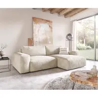 DELIFE Ecksofa Lanzo XL 270x180 cm Cord Beige Recamiere variabel