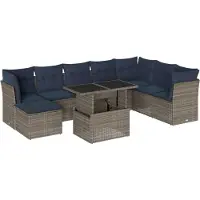 Syfax 9-teiliges Gartensofa-Set mit Kissen, grau, Polyrattan