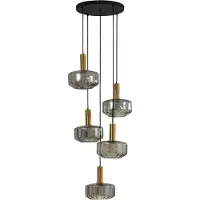 LINDBY Hängeleuchte Hildur, 5-flg., Ø 22 cm, rauchgrau, Glas