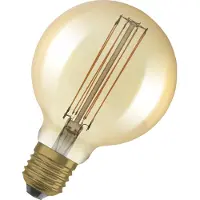 Osram Vintage 1906 LED-Lampe mit Gold-Tönung, 5,8W, 470lm, Kugel-Form mit 95mm Durchmesser & E27-Sockel, warmweiße Lichtfarbe, gerades Filament, dimmbar, bis zu 15.000 Stunden Lebensdauer
