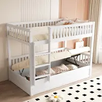 STILVORA Etagenbett -Kinderbett 90x200 Bettgestell Jugendbett mit Massivholz-Hydraulikspeicher,Lagerbett Holzbett für Kinder Jugendliche,Weiß ,Ohne Matratze