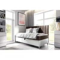 Fun-Möbel Boxspringbett Gästebett Kinderbett HELVI Nr.2 100x200cm Weiss-Braun