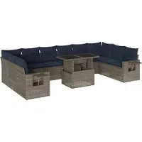 Syfax 11-teiliges Gartensofa-Set mit Kissen, grau, Polyrattan