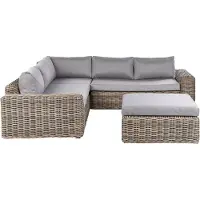 Beliani Gartenlounge Set Hellbraun Gebürstetes Polyrattan mit Auflagen Grau Modular 6-Sitzer mit Hocker Geflochtenes Design Modern Terrasse