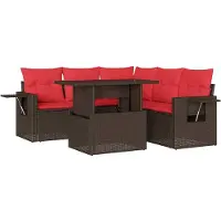 Syfax 6-teiliges Gartensofa-Set mit Kissen, braun, Polyrattan