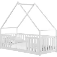 Mirjan 24 Kinderbett mit schubladen Bee, Hausbett, Lattenrost Flex aus Buchensperrholz (Farbe: Weiß, Größe: 90x200 cm)