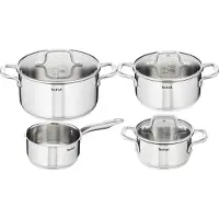 Tefal Virtuoso Topfset, 7-Teilig, Edelstahl - 7-Teiliges Set aus 1x Stielkasserolle 16cm, 3x Kochtöpfen 16/20/24cm + 3x Deckel