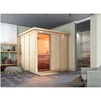 Karibu Sauna Rodin (Fronteinstieg), Ganzglastür, bronziert, Ofen 9 kW externe Steuerung easy