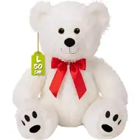 Monzana Teddybär L 50 cm Weiß, weiches Kuscheltier aus Plüsch