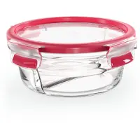 EMSA Aufbewahrungsbecher "Clip & Close Glas", (2 tlg.), 0,55 Liter, rund mit Trennwand, Stapelkante, backofengeeignet, dicht