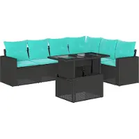 Syfax 7-teiliges Gartensofa-Set mit Kissen, schwarzes Polyrattan