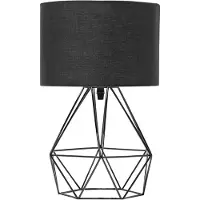 Beliani Tischlampe Schwarz Metall 35 cm Stoffschirm Lampenfuß Diamantform Kabel mit Schalter Modernes Design