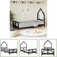 The Living Store Kinderbett Schwarz 80x200 cm Massivholz Kiefer