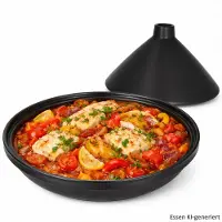 MamboCat Tajine Steingut matt schwarz Schale mit Deckel Ofenform Schmor-Topf