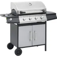 vidaXL Gasgrill 4+1 Flammen Schwarz und Silbern Stahl & Edelstahl