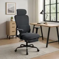CLP Bürostuhl Leesburg, ergonomisch, mit ausziehbarer Fußstütze, 3D-Armlehnen, verstellbarer Kopf- & Lendenwirbelstütze, bis 150 kg