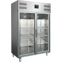 Saro Gastro Gewerbekühlschrank mit 2 Glastüren - Umluft, Edelstahl, 2/1 GN