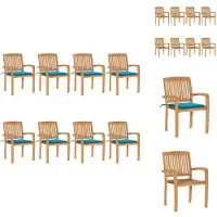vidaXL Stapelbare Gartenstühle mit Kissen 8 Stk. Massivholz Teak - Gartenstühle