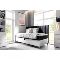 Fun-Möbel Boxspringbett Gästebett Kinderbett HELVI Nr.2 80x200cm Weiss-Schwarz