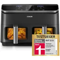 Cosori Heißluftfritteuse mit 2 Kammern, 8-in-1-Doppelzonen-XXL 8,5 L, mit Sichtfenstern, 50 Rezepte, energiesparend, für 1-5 Personen