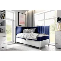 Fun-Möbel Boxspringbett Gästebett Kinderbett HELVI Nr.3 80x200cm Weiss-Blau Seite Links