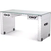 Casa Padrino Luxus Schreibtisch im Koffer Design Silber / Schwarz 150 x 72 x H. 76 cm - Aluminium Bürotisch mit Glasplatte - Aluminium Möbel - Büro Möbel - Luxus Möbel - Luxus Einrichtung