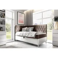 Fun-Möbel Boxspringbett Gästebett Kinderbett FINJA Nr.3 80x200cm Weiss-Braun Seite Links