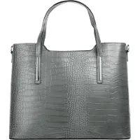 Cluty Damen Handtasche aus 100% echtem Leder im Reptilien-Look, grau, 37x29x16 cm