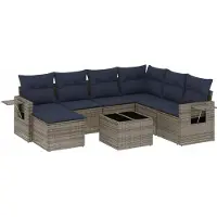 Syfax 8-teiliges Gartensofa-Set mit Kissen, grau, Polyrattan