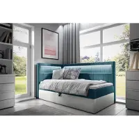 Fun-Möbel Boxspringbett Gästebett Kinderbett FABIAN Nr.3 100x200cm Weiss-Türkis Seite Links
