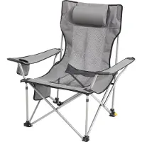 Vevor Campingstuhl, Campingliege bis 150 kg belastbarer Klappstuhl mit Fußstütze, Getränkehalter, Seitentasche und Kopfstütze, Liege für Camping, Angeln und Outdoor-Aktivitäten, Grau