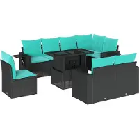 Syfax 9-teiliges Gartensofa-Set mit Kissen, schwarzes Polyrattan