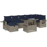 Syfax 8-teiliges Gartensofa-Set mit Kissen, grau, Polyrattan