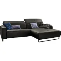 KAWOLA Sofa YORK Leder Life-line fango Recamiere rechts Fuß Metall schwarz